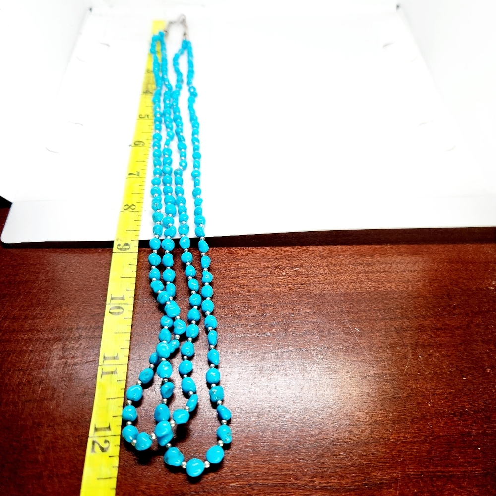 Sleeping Beauty Turquoise 925 Sterling Silver Nugget Bead Necklace & Earring Set - Picture 11 of 13